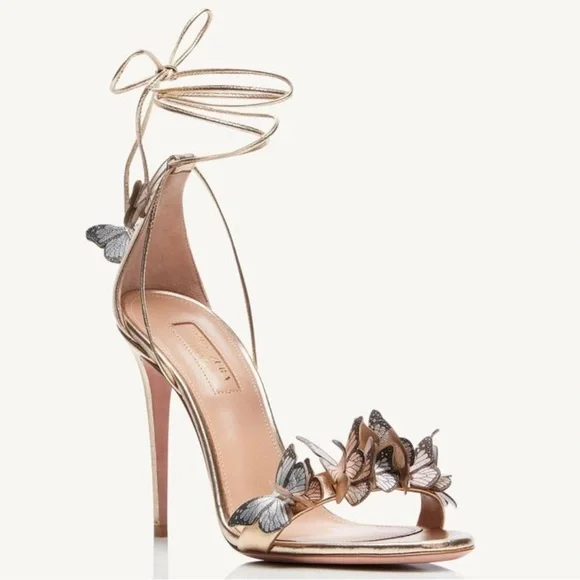Rose gold butterfly lace up statement heels - Picture 1 of 2